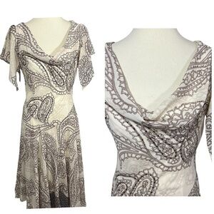 Vintage beige handkerchief boho bohemian flowy paisley maxi dress Y2K size 10